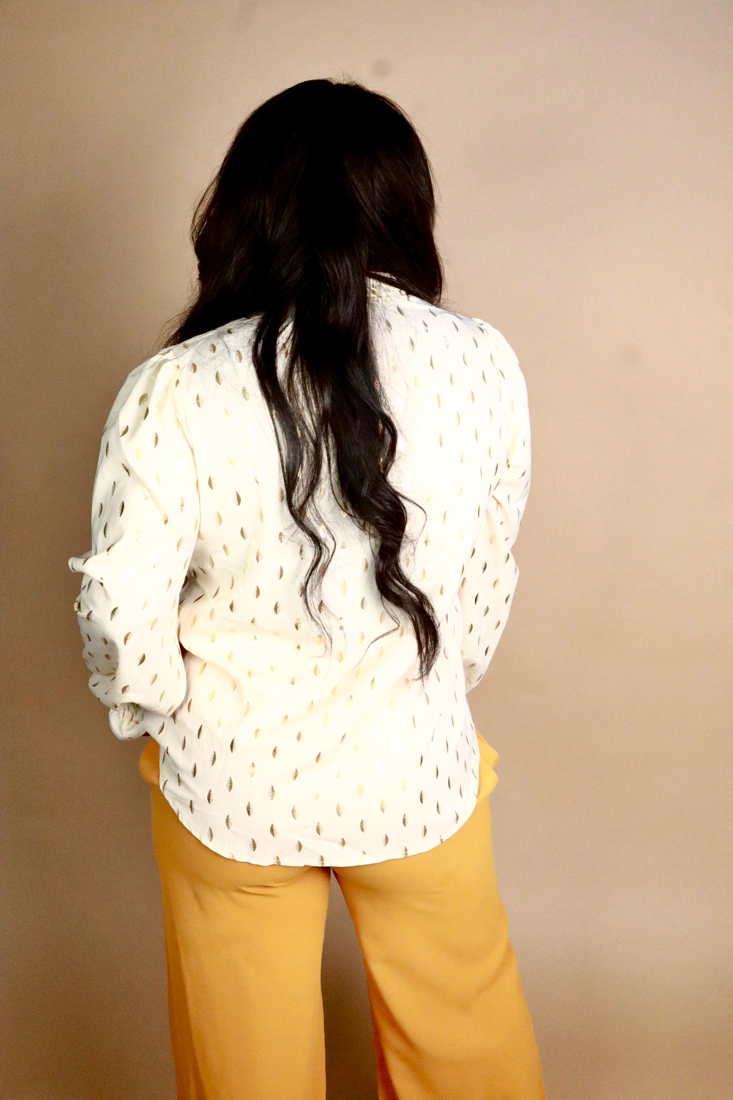 Cream Blouse with Smocked Cuffs