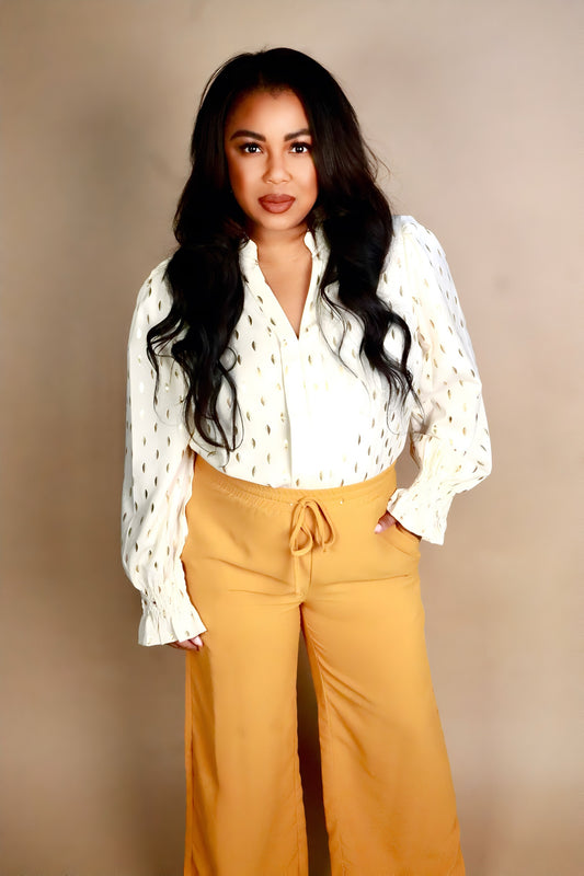 Cream Blouse with Smocked Cuffs
