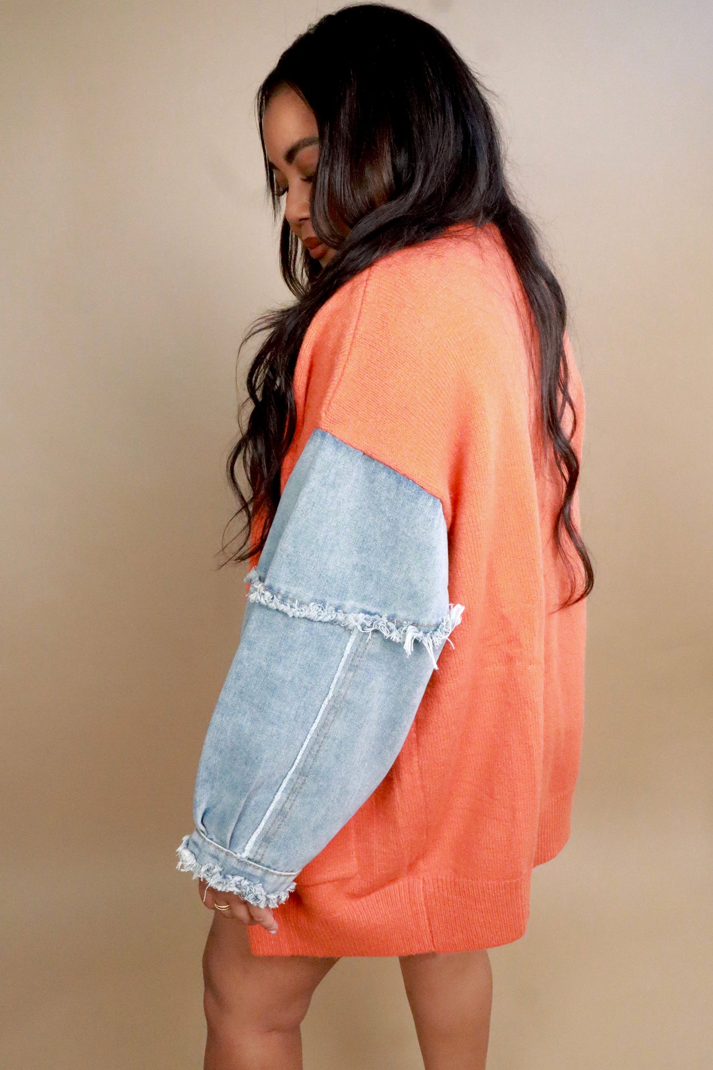 Elena Denim Sleeve Sweater