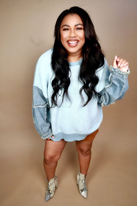 Freya denim sleeve sweater