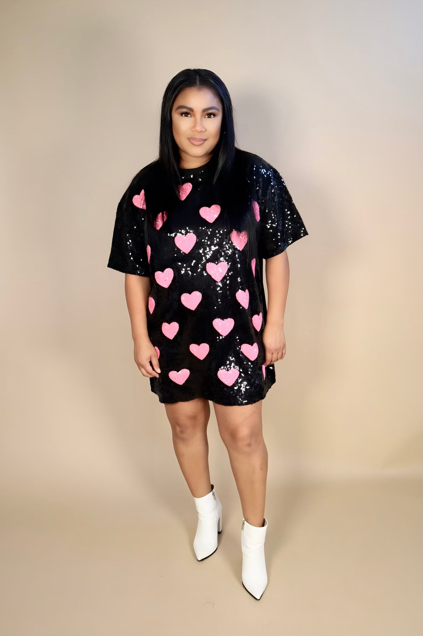 Sweet Heart Sequins Shirt Dress