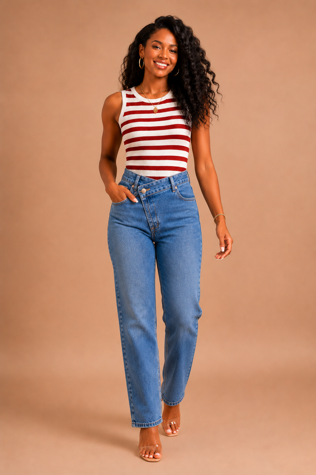 Asymmetrical waist straight leg jeans